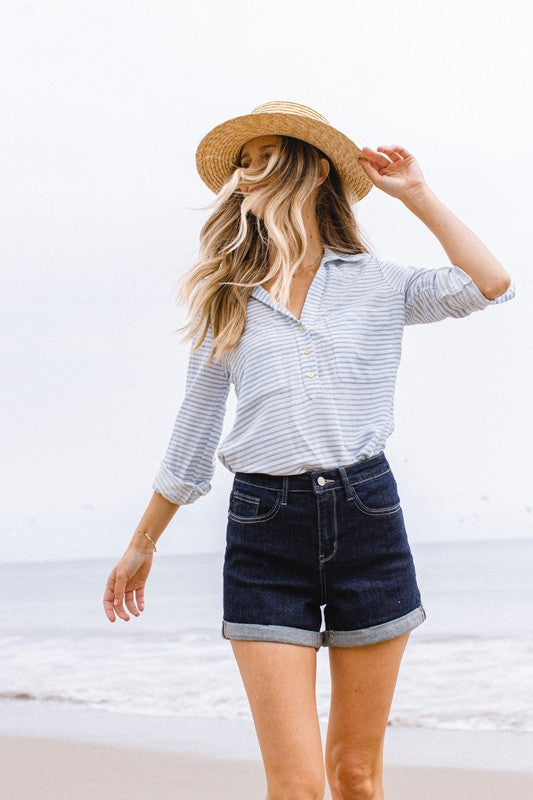 S-L Stone Wash Open Seam Cuff Shorts -Judy Blue