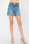 1X-3X Hi Waist Embroidered Pocket Cutoff Shorts-JUDY BLUE
