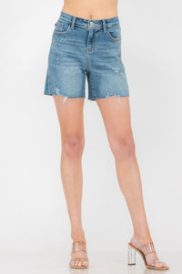 1X-3X Hi Waist Embroidered Pocket Cutoff Shorts-JUDY BLUE
