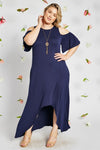 Navy Cold Shoulder High-Low Maxi