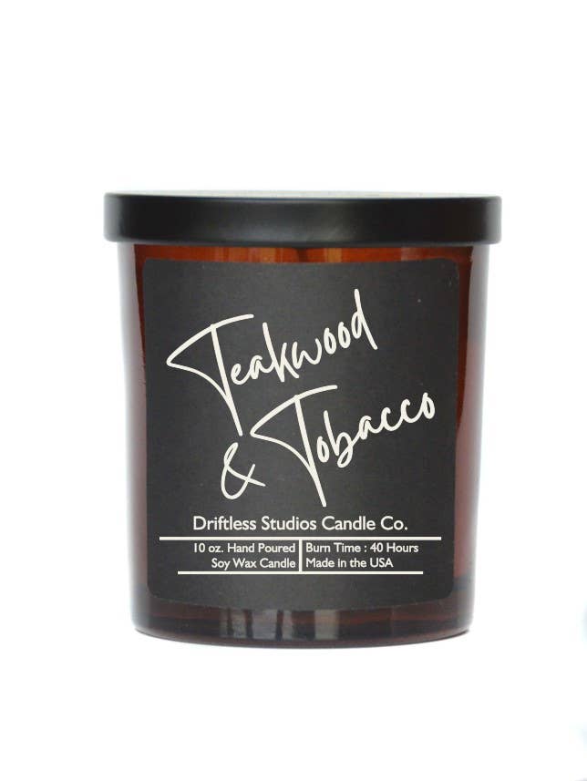 Teakwood & Tobacco Soy Candles-10oz Jar With Lid Black Label