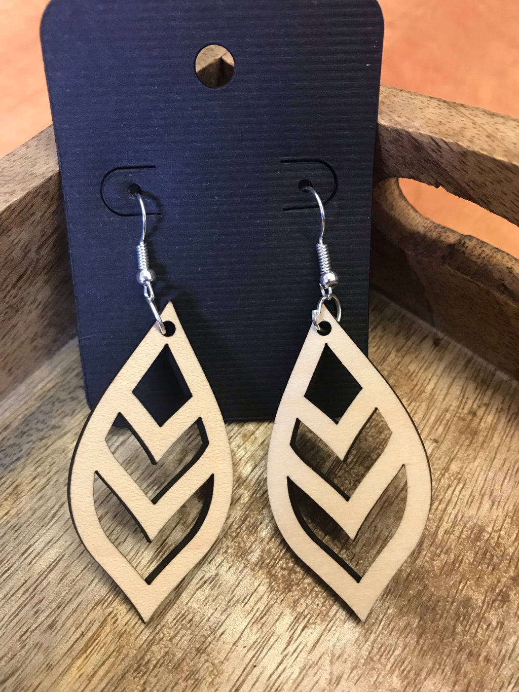 3 Vain Leaf Wooden Earrings