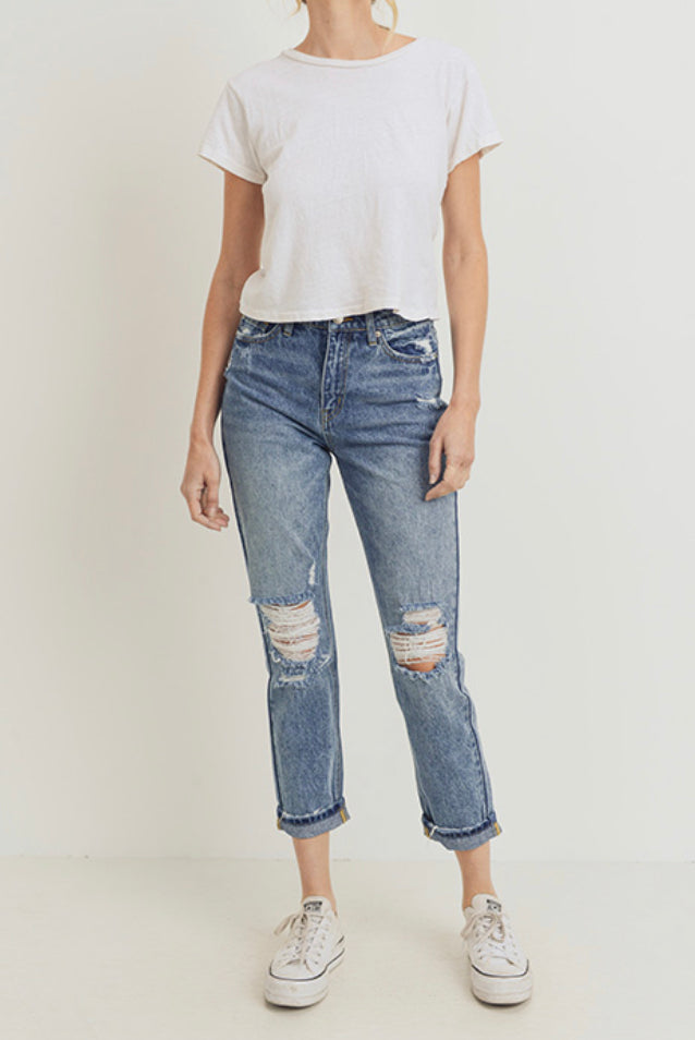 TNR  high rise districted boyfriend jean👖