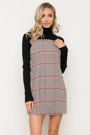 grey plaid mini dress Plus Size Button Up Embellished Halter Sequin Deep V-Neck, Parisa Plaid Mini Dress in Grey, Size 3X, For Office