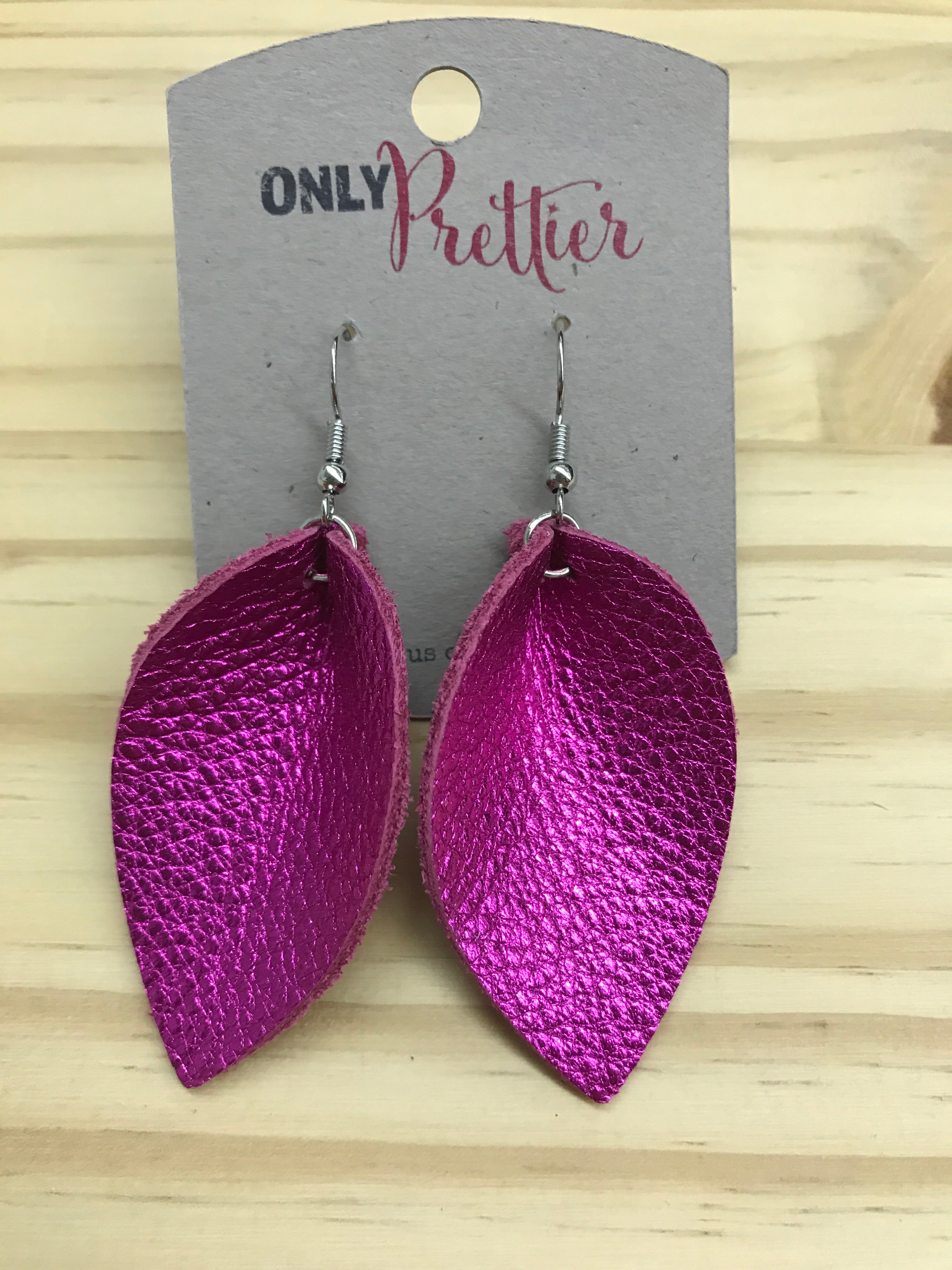 Hot Pink Leather Earrings