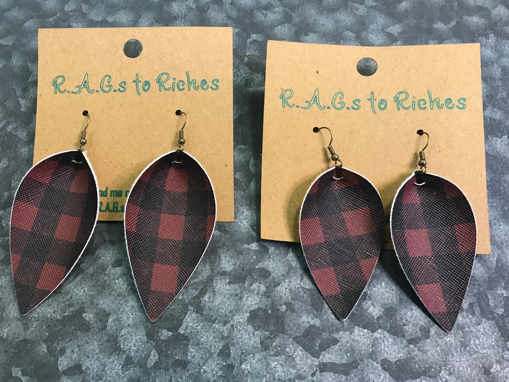 Muted Red and Black Plaid Earrings