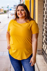 Mustard Rounded Neck Rounded Hem Tee